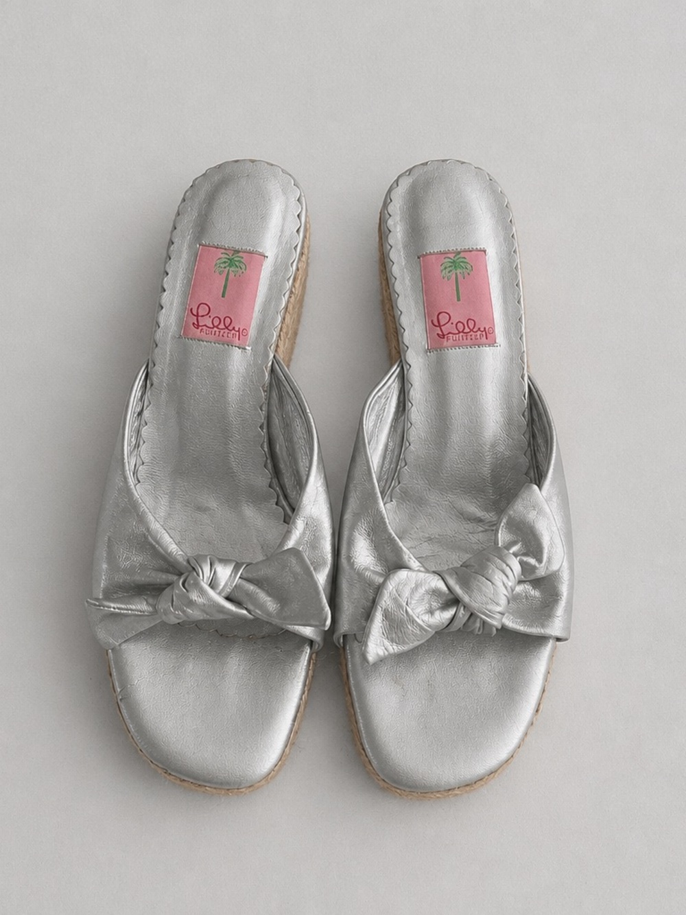 Lilly Pulitzer Metallic Silver Knot Slide Mules